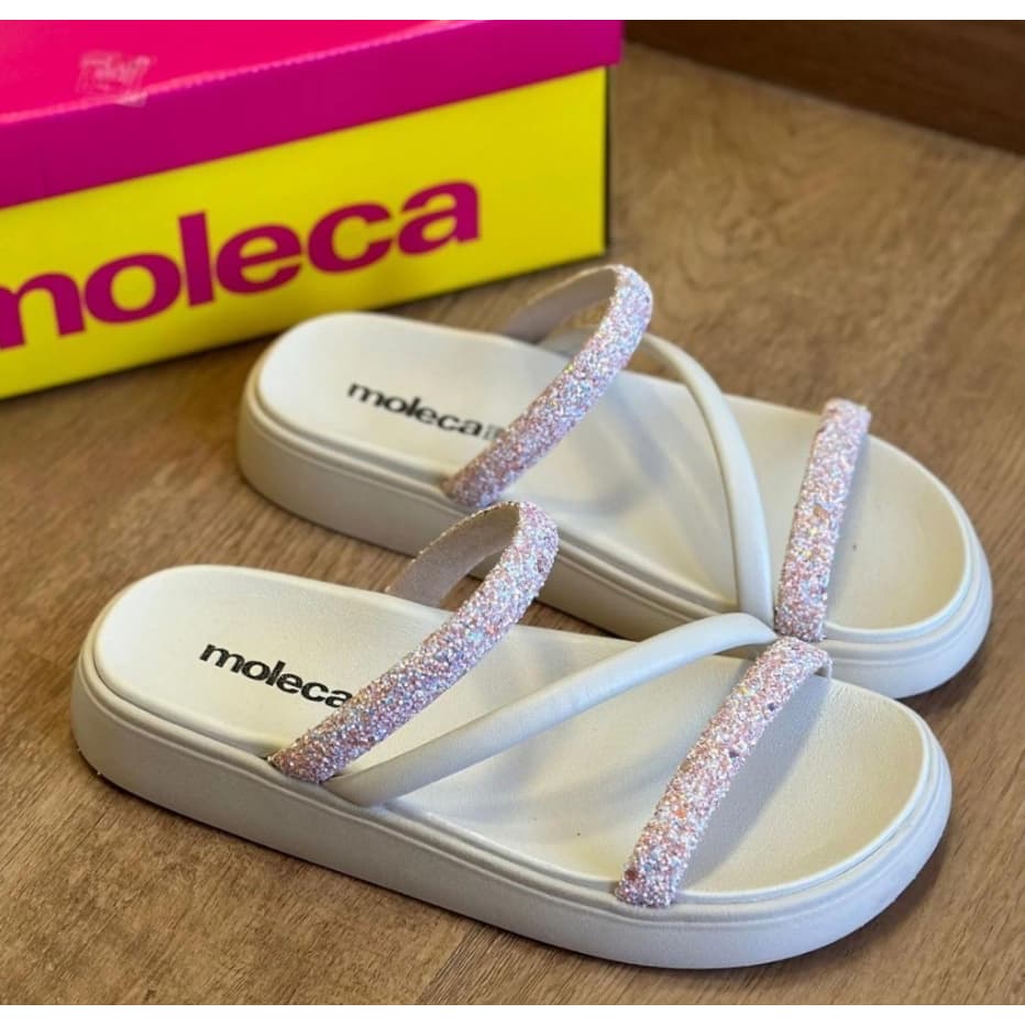 Sandália Feminina Papete Strass Pedrinha Moleca Original Oferta