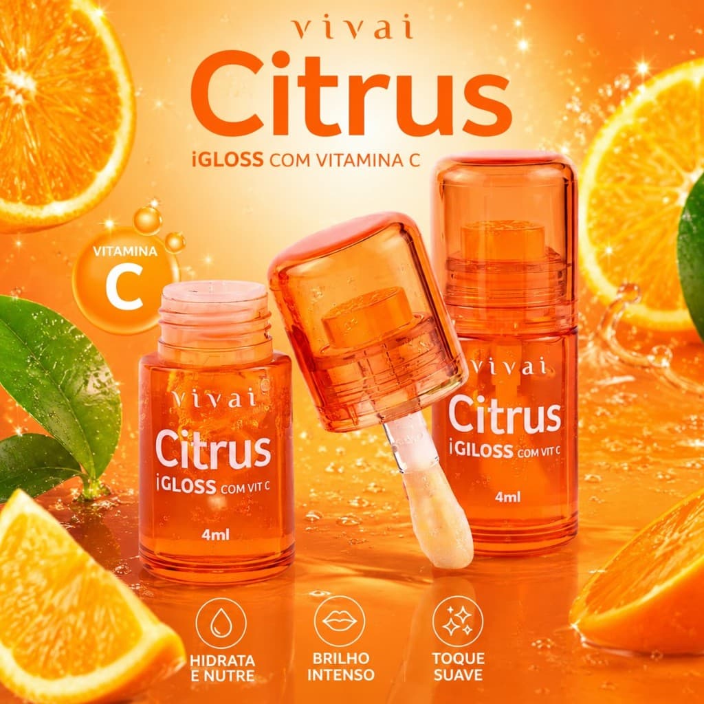 Gloss Labial Vivai Vitamina C Hidratante Brilho Intenso Efeito Glow Citrus