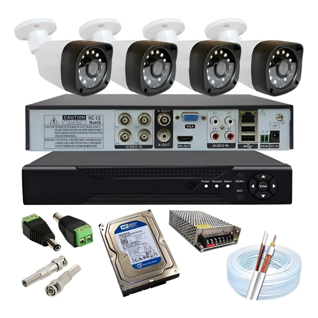 Kit 4 Cameras Segurança 1080p Full Hd Dvr 4ch Com Hd Sata