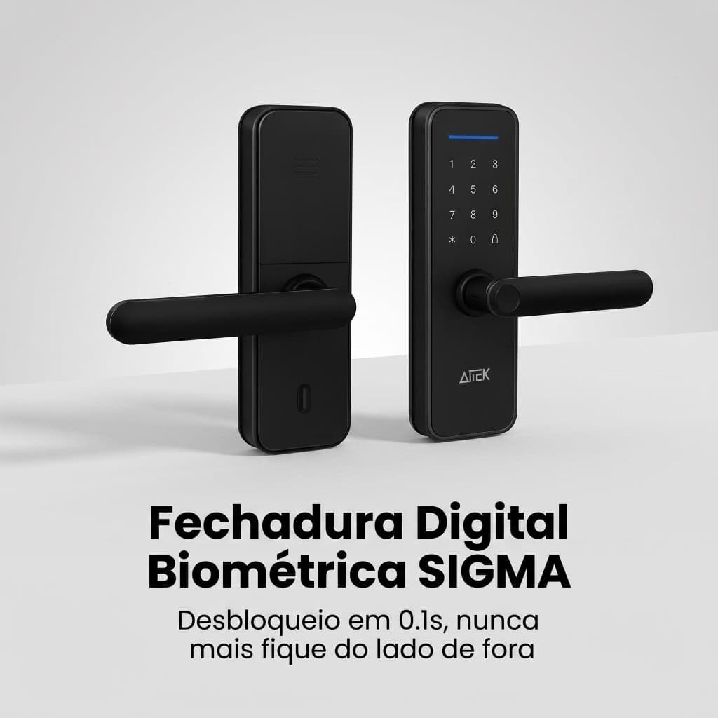Fechadura Digital Inteligente – Biometria, Tags, Senha e Chave Tradicional (SIGMA-FE05 AITEK)