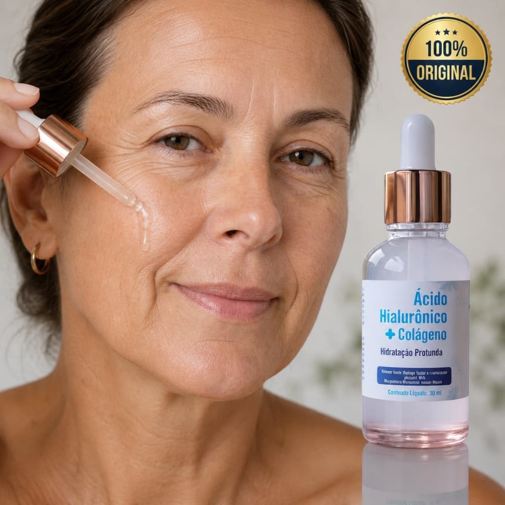 Serum acido hialuronico e colageno firmeza hidratação pele viçosa antiidade 30ml