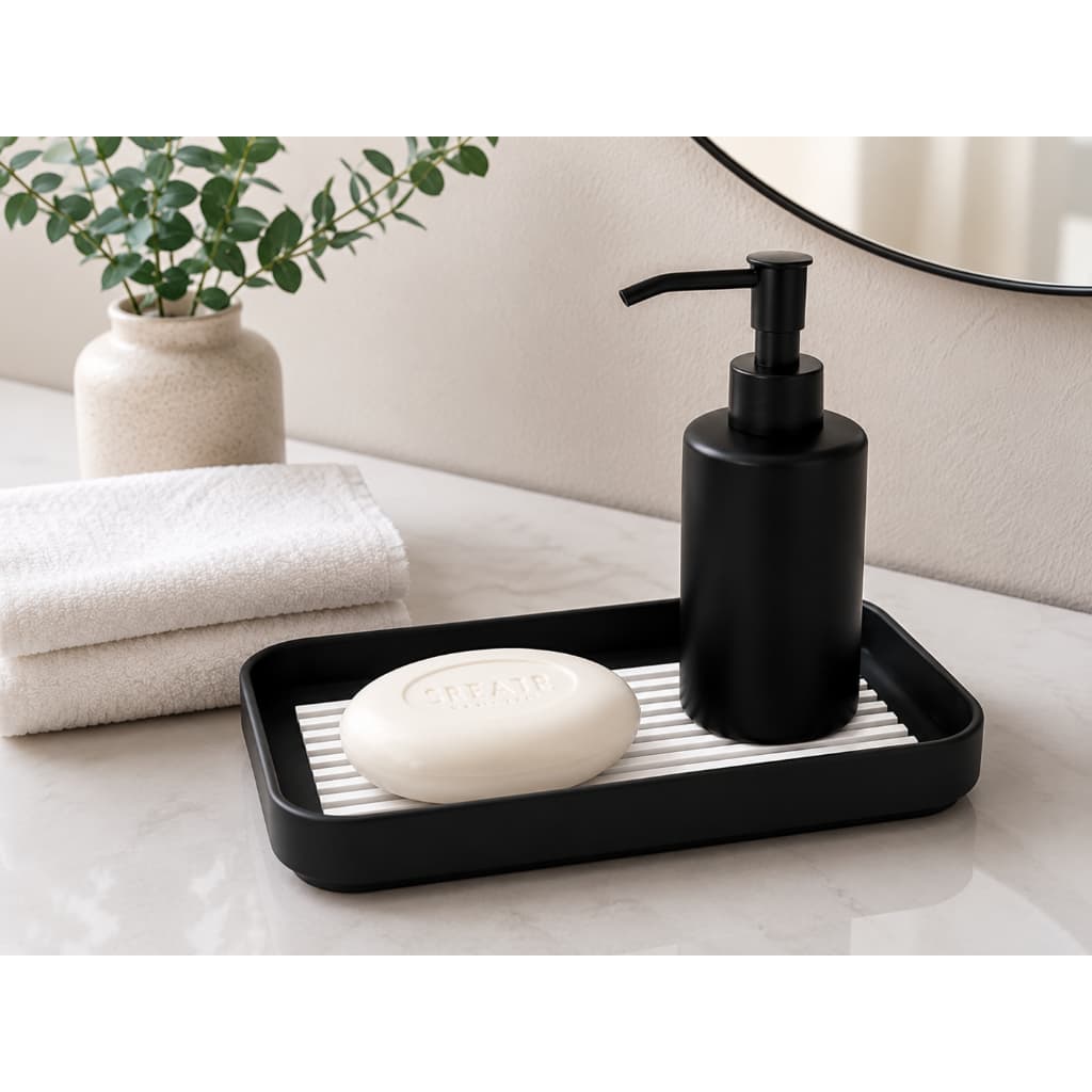 Bandeja Organizadora Para Banheiro Preto Fosco Ripado Decorativo