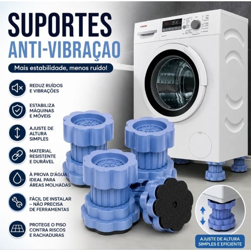 Kit 4 Peças Base Antivibração Ajustável – Reduz Ruídos, Vibrações e Garante Estabilidade