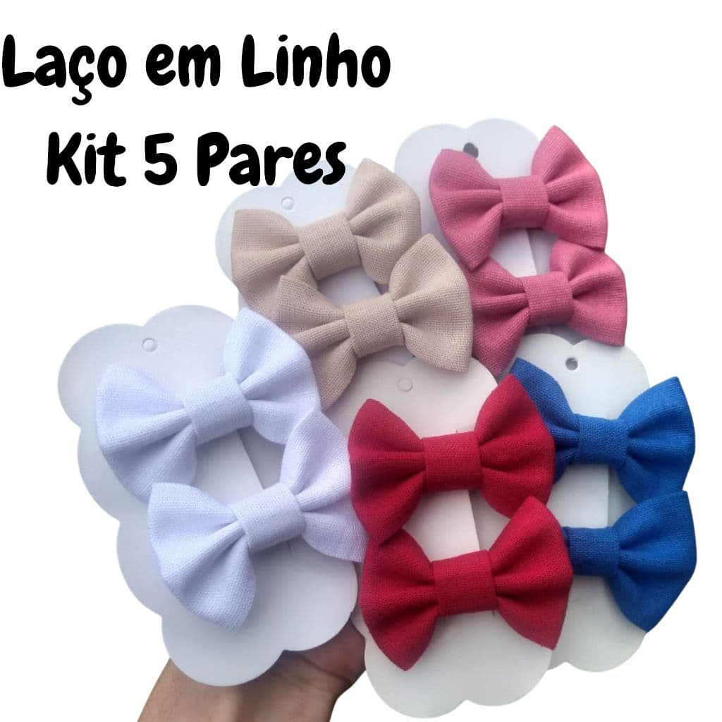 Kit 10 Laço De Linho Tecido Bem Levinho Para Bebê Menina 5 Pares Acessório Infantil Não Amassa