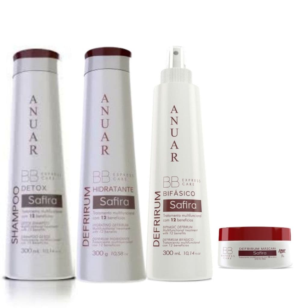 Kit Manutenção Safira 1kg ,120g - Todos os cabelos com Shampoo Detox - Anuar