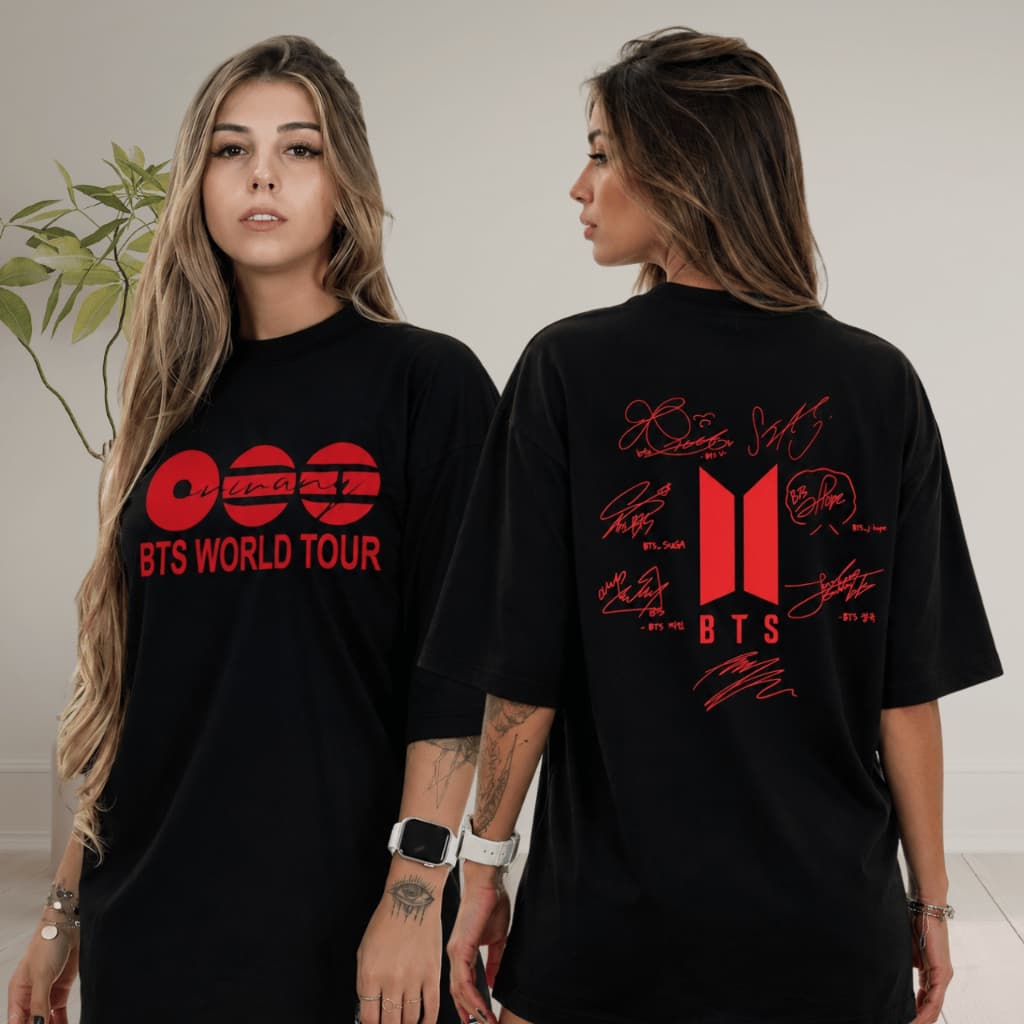 Camiseta Oversized Feminina Masculina Bts Tour Kpop 2026 BR Show Lançamento