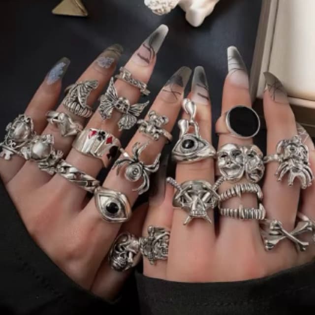 Anéis unissex rock caveira olho mordida coração coringa aranha estilo alternativo egirl alt punk grunge cérebro sapo