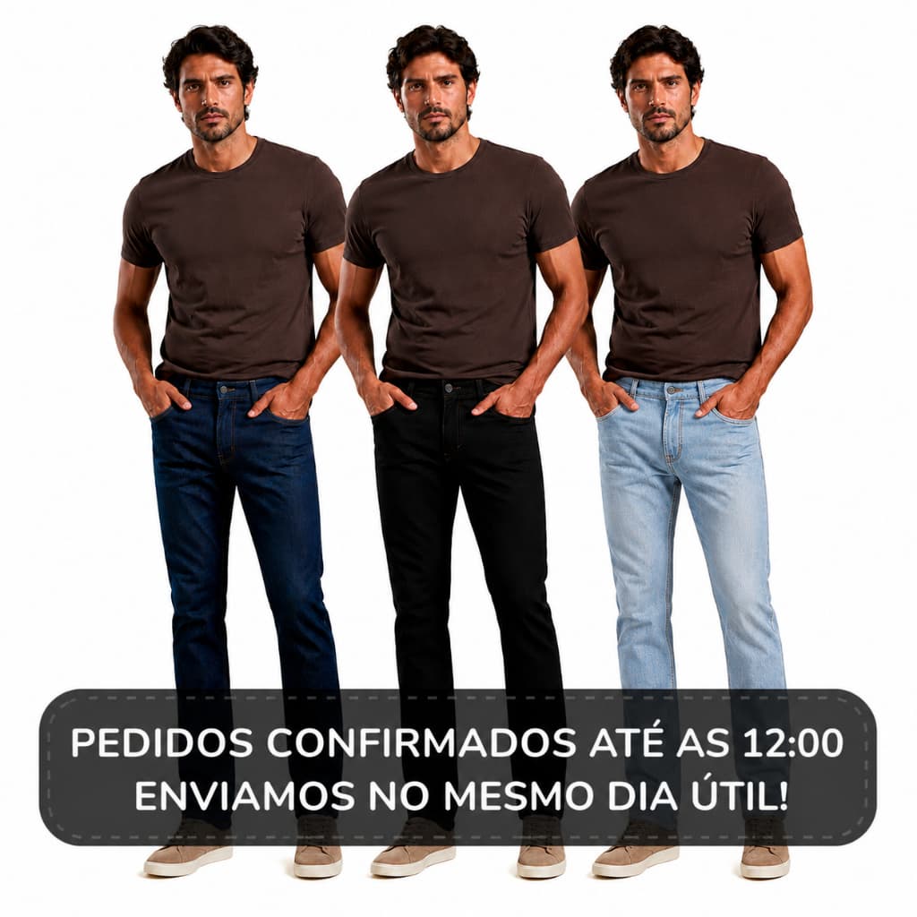 Kit 3 Calças Jeans Masculina Slim Elastano