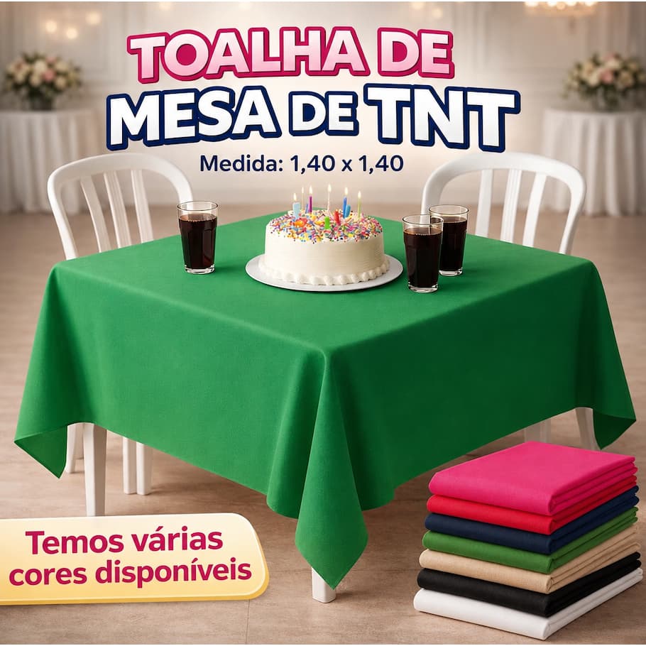 Toalha de Mesa TNT 1,40x1,40 com Caimento Kit com 5/10/15 Pçs Várias Cores Ideal para Festas Eventos