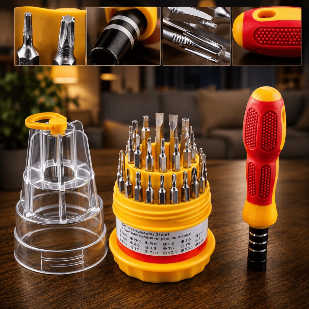 Kit Ferramentas Bits Inova 31 Peças Chaves Torx Allen Phillips Fenda