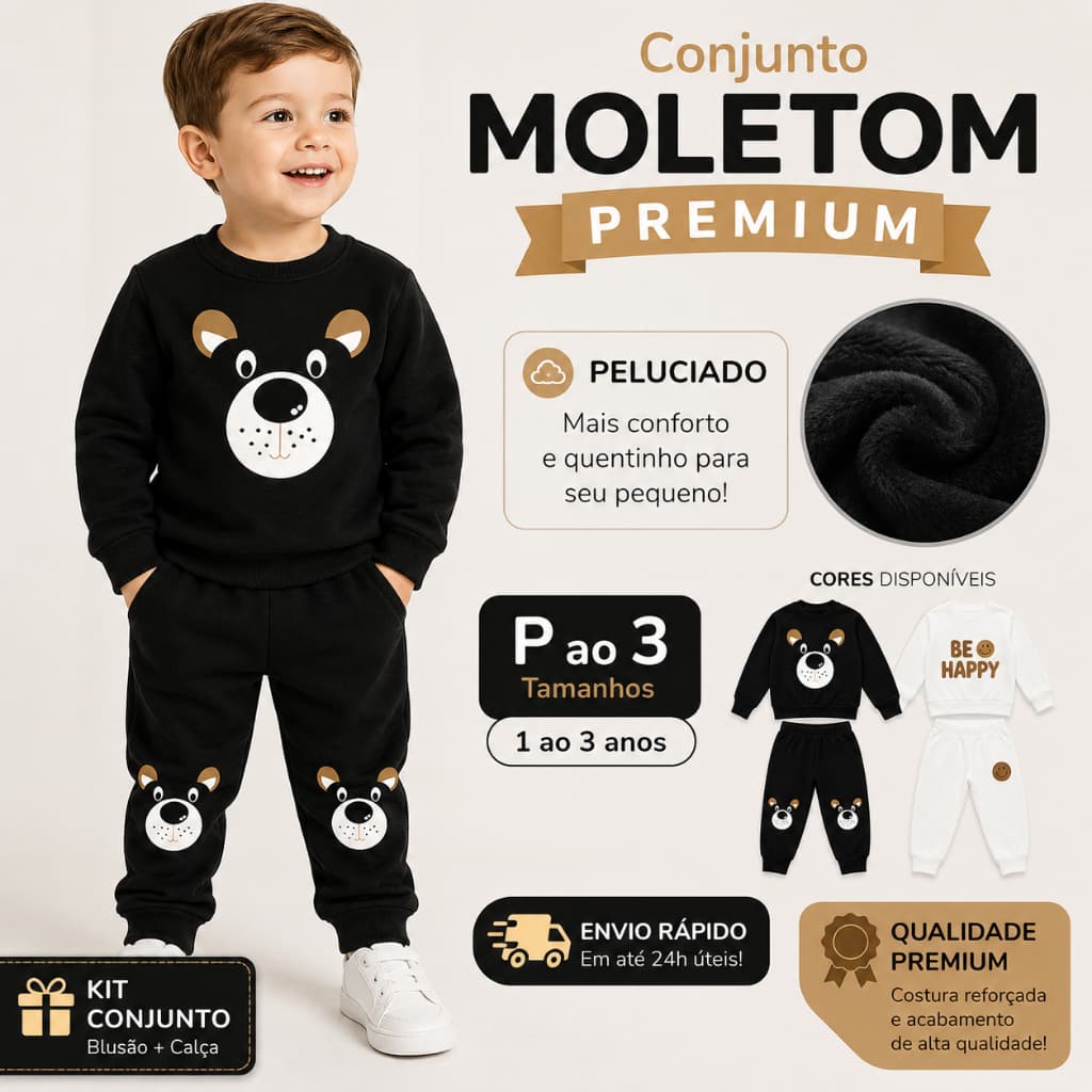 kit 02 Conjuntos Moletom Bebê Quentinho e Confortável Premium P ao 03
