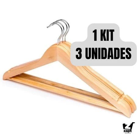 Conjunto Kit 12 Unidades Cabide Roupa De Madeira Marfim c Verniz Loja Casa Closet Arara Guarda Roupa