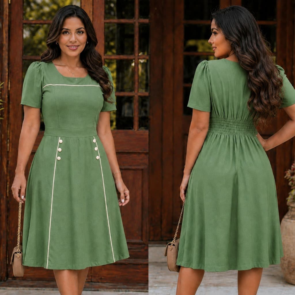 Vestido mídi feminino liso marrant forrado com laxtex Casual Elegante  G e GG