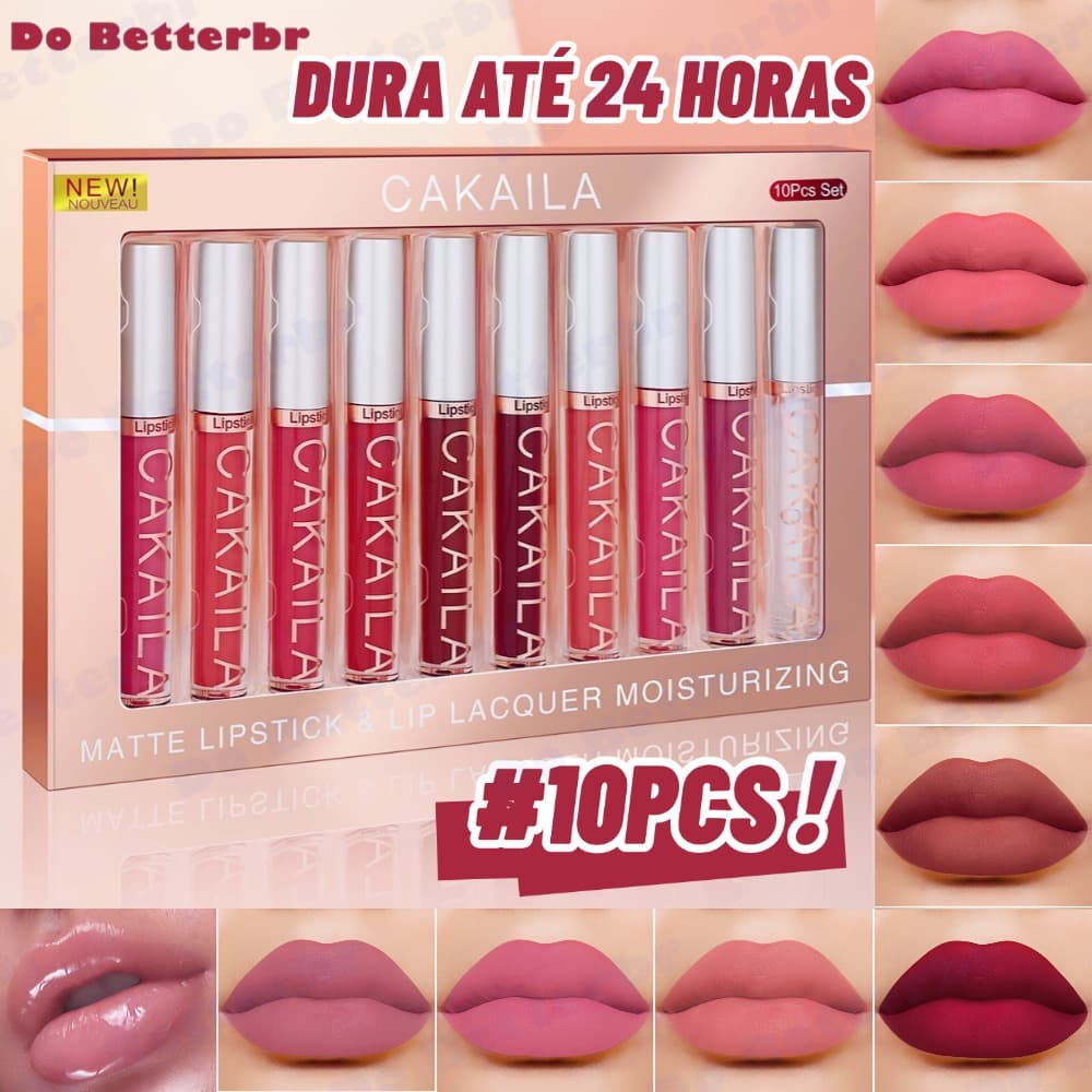 CAKAILA 10-Color Brilho Labial Fosco à Prova D'Água com Hidratação Natural e Saudável