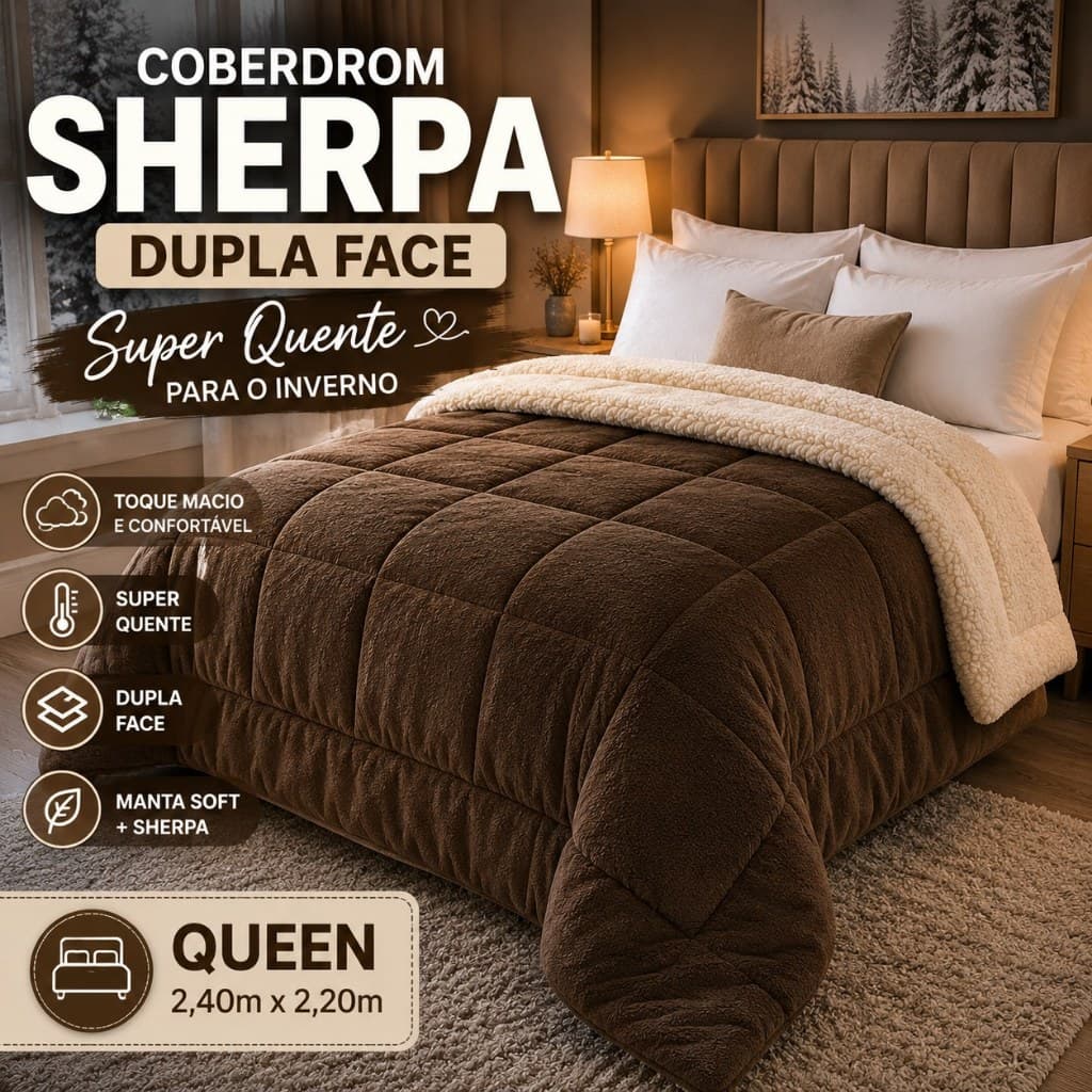 Coberdrom Sherpa Casal Queen Super Quente Dupla Face 2,40x2,20