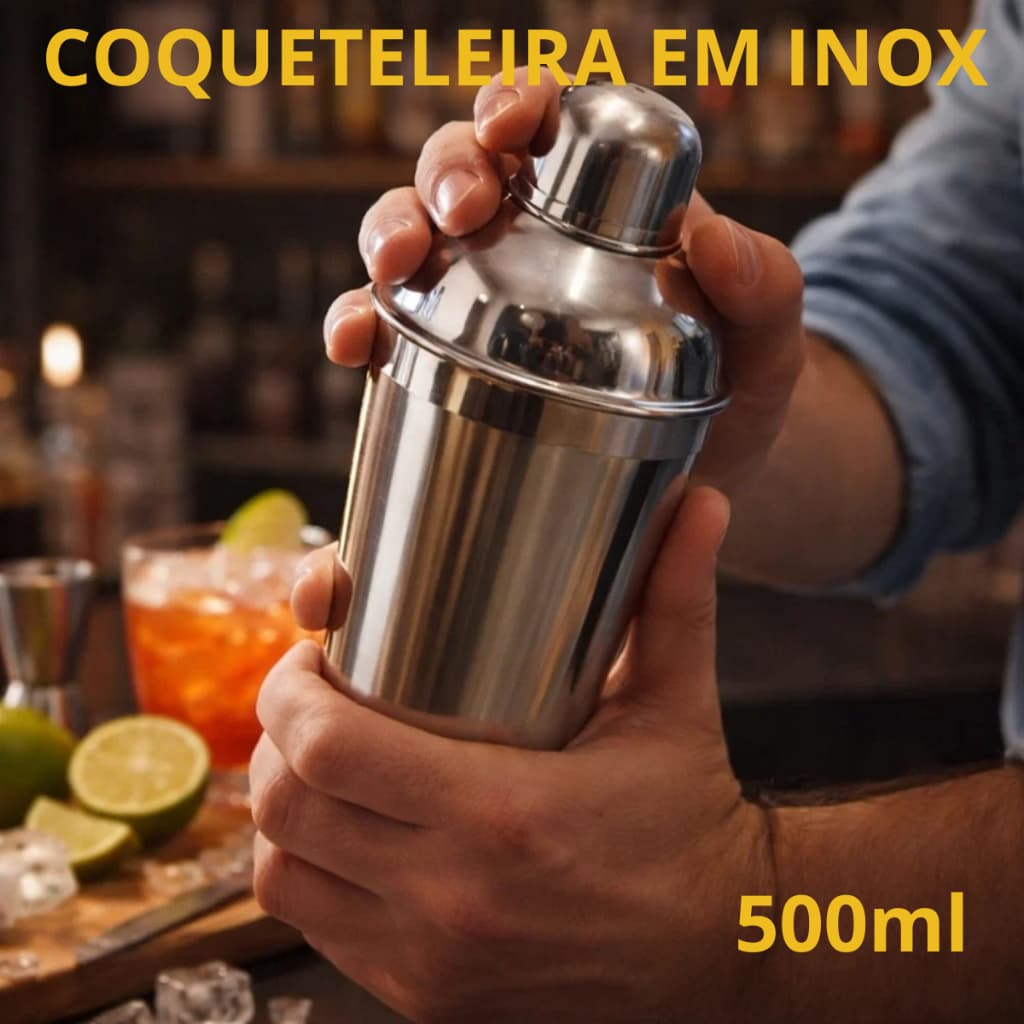 Coqueteleira Inox 500ml Profissional Bartender Mixer Drinks Bar Bebidas