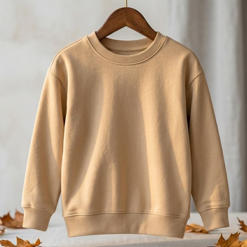 Moletom Gola Careca Básico Unissex Bege Casual Streetwear Premium