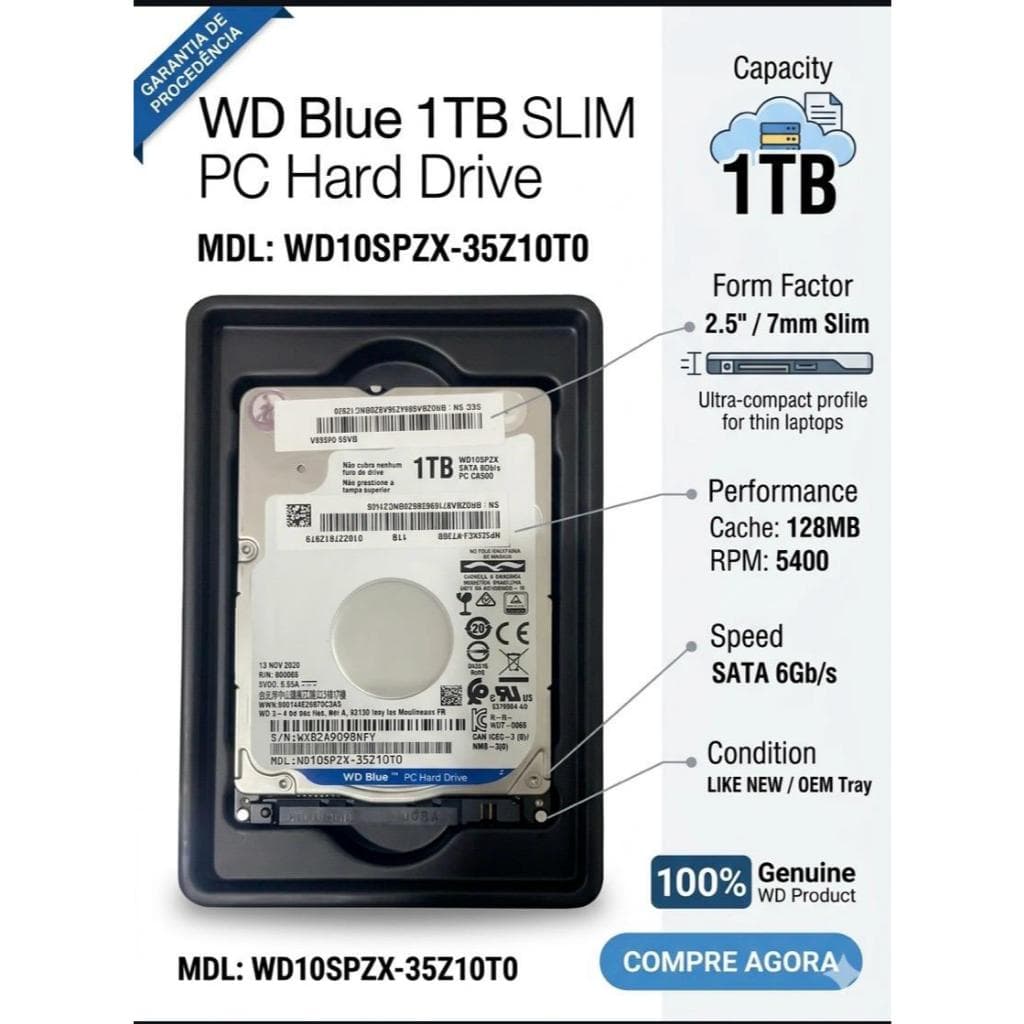 DISCO RIGÍDO SATA ARMAZENAMENTO HD INTERNO 1TB NOTEBOOK PC RÁPIDO.