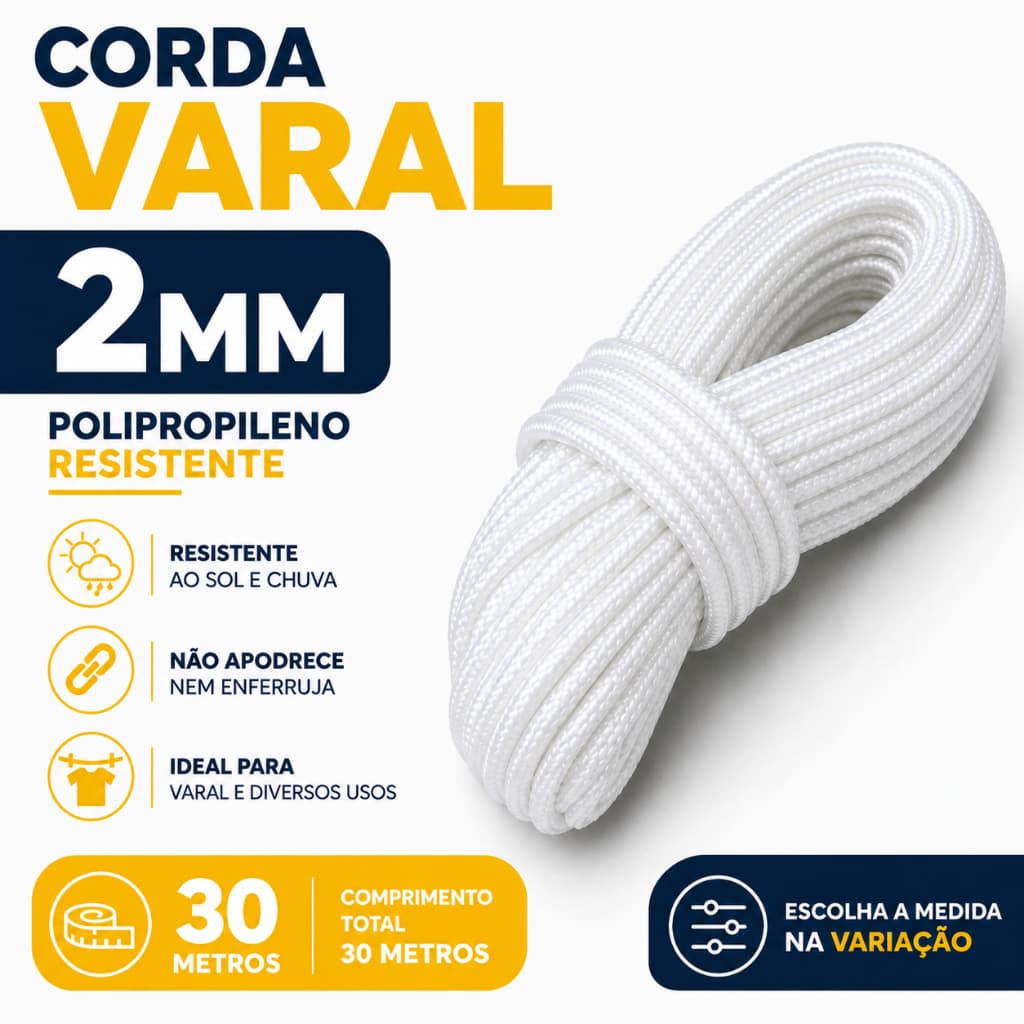 Corda Polipropileno 2mm 30m Forte Leve Para Varal Multiuso Alta Qualidade RGSegurity