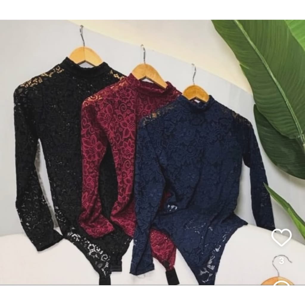 Body Feminino Renda Manga Longa Gola Alta Transparente Elegante Festa Moda Blogueira Plus Size