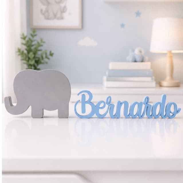 Nome Decorativo Personalizado para Quarto de Bebê | Letreiro com Elefantinho
