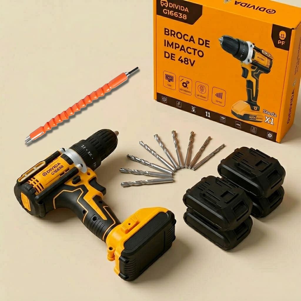 Conjunto de Furadeira/Parafusadeira de Impacto/Chave De Impacto Sem Fio Completo com Acessórios Profissionais - 48V