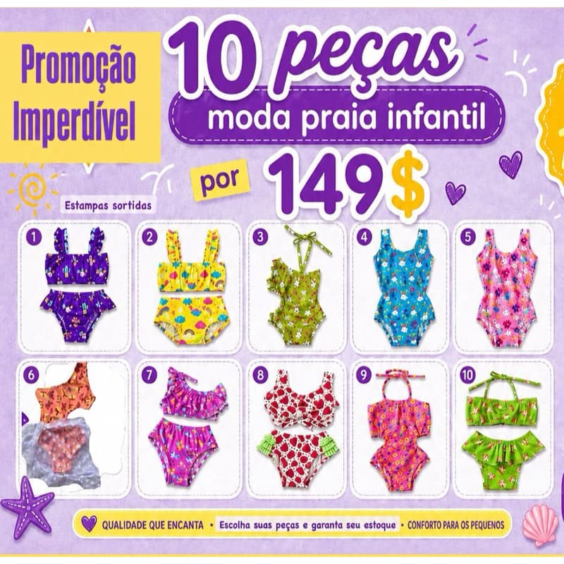 kit com pq biquínis infantis