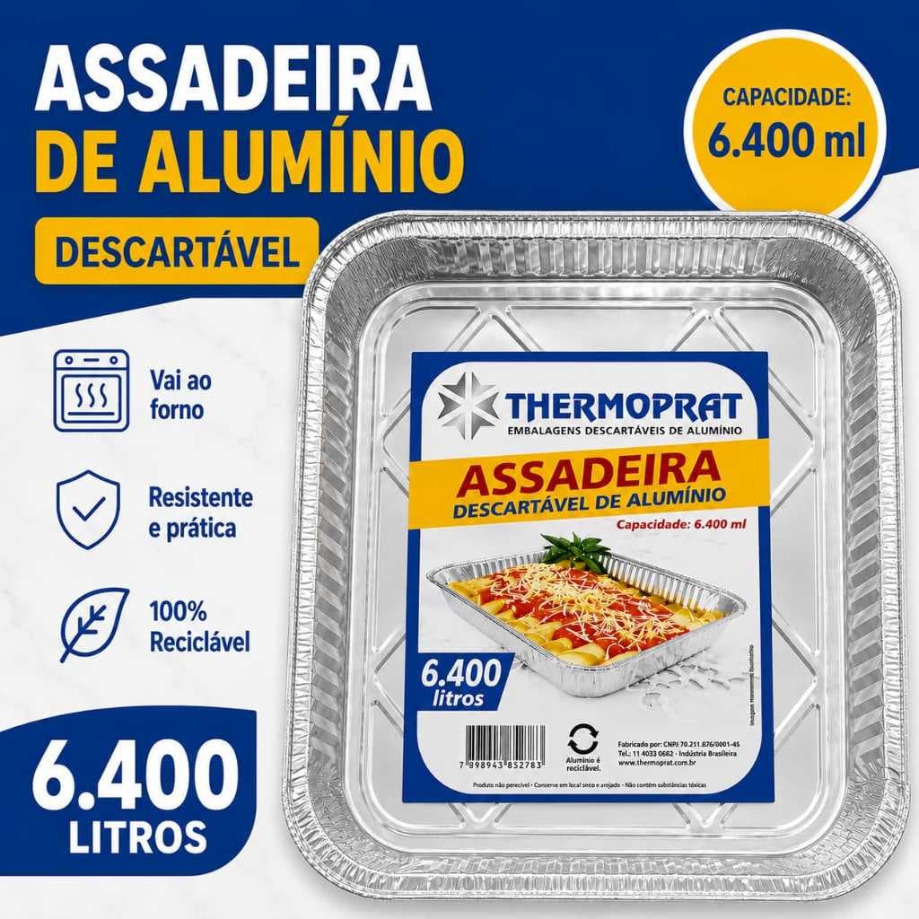 Assadeira Forma Alumínio Descartável 6,400L Retangular Forma Descartável