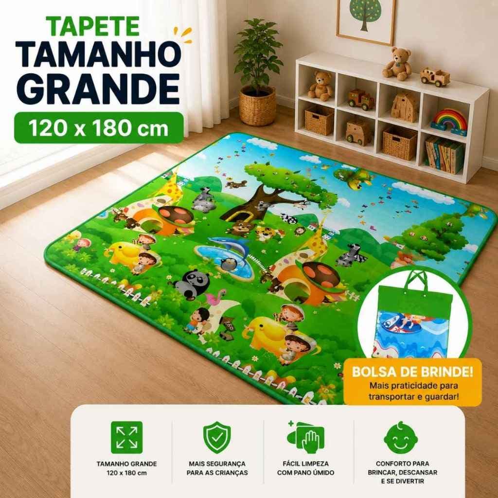 Tapete de Atividades Educativo Bebe Interativo Impermeável Térmico Emborrachado Proteção Dobrável