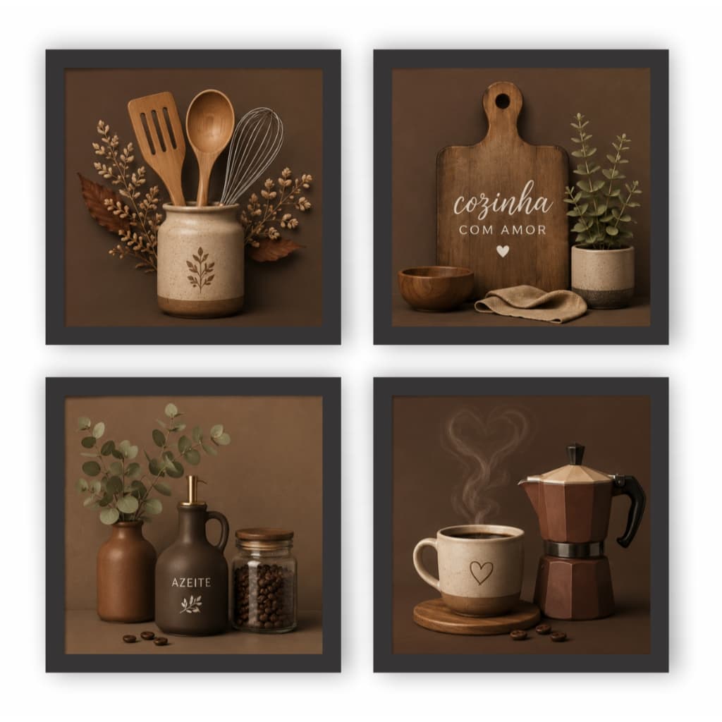 Kit 4 Quadros Decorativos Café Cozinha Cantina Grão