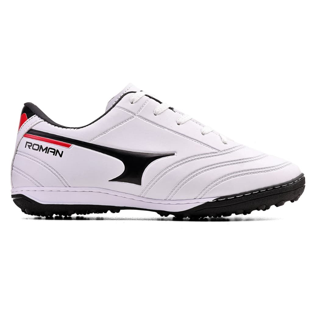 Chuteira Society Roman Testurisada Sola TF Braqueada Branco+preto
