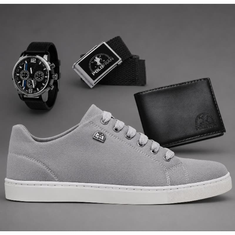 Kit Sapatênis Casual Masculino Polo Fran + Relógio + Carteira + Cinto London