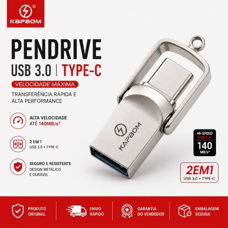 Pen Drive 4GB Dual Flash Drive USB 3.0 e Tipo-C