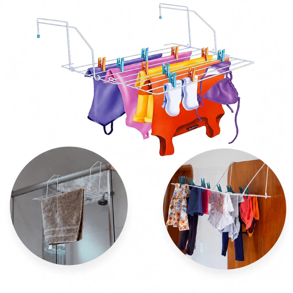 Kit Varal de Porta Retrátil com Estrutura em Aço Durável Dobrável 2/3/4 Unidades