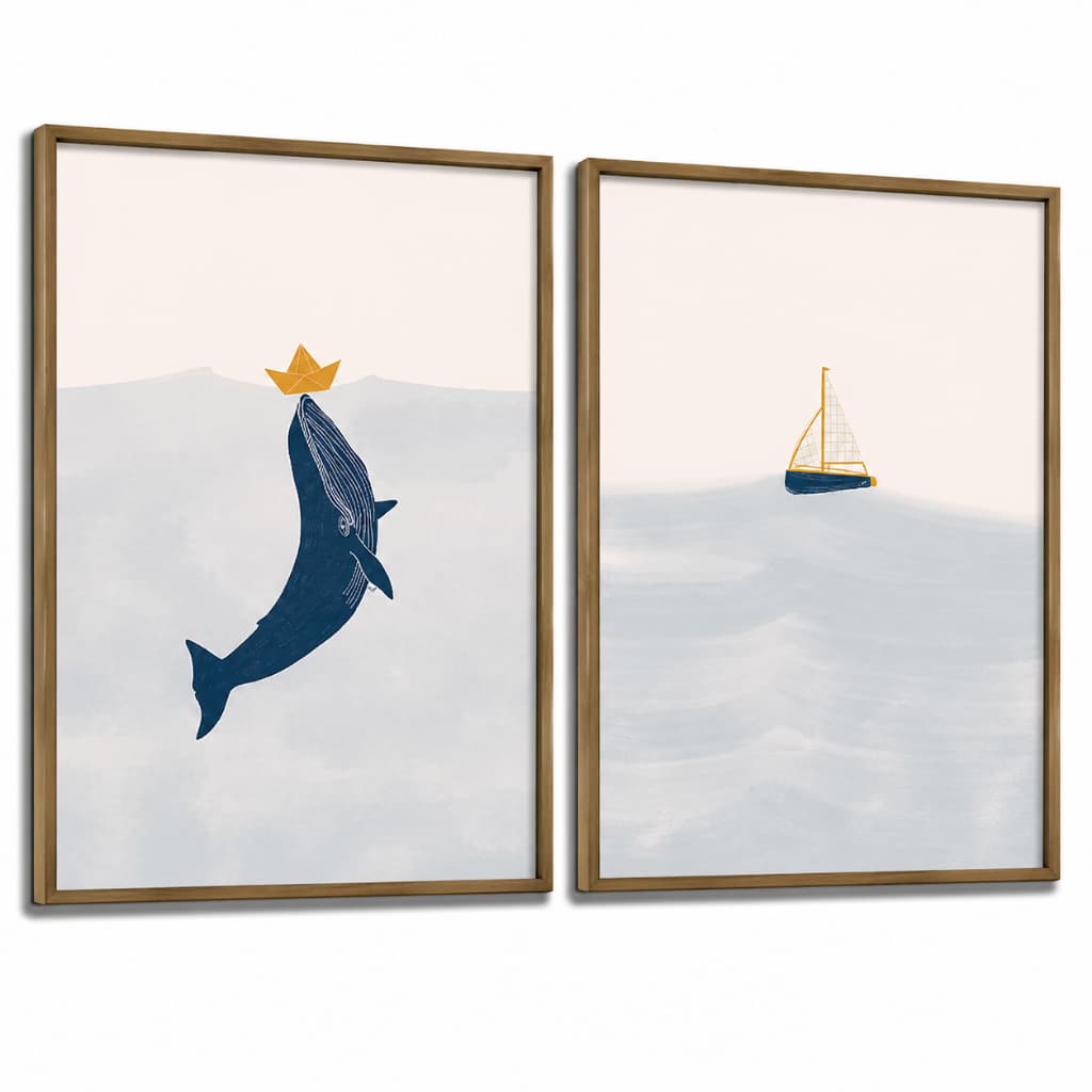 Kit Quadros Decorativos Infantil | Quarto Bebê Menino | Animais Marinhos Mar Aquarela Barco - No231