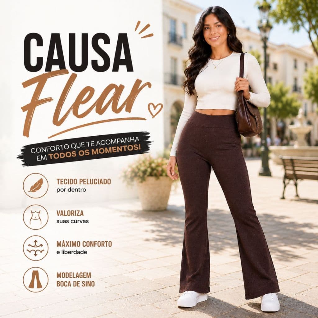 Calça Flare Feminina Peluciada Bailarina Boca de Sino Cós Alto Zero Transparência Conforto Frio