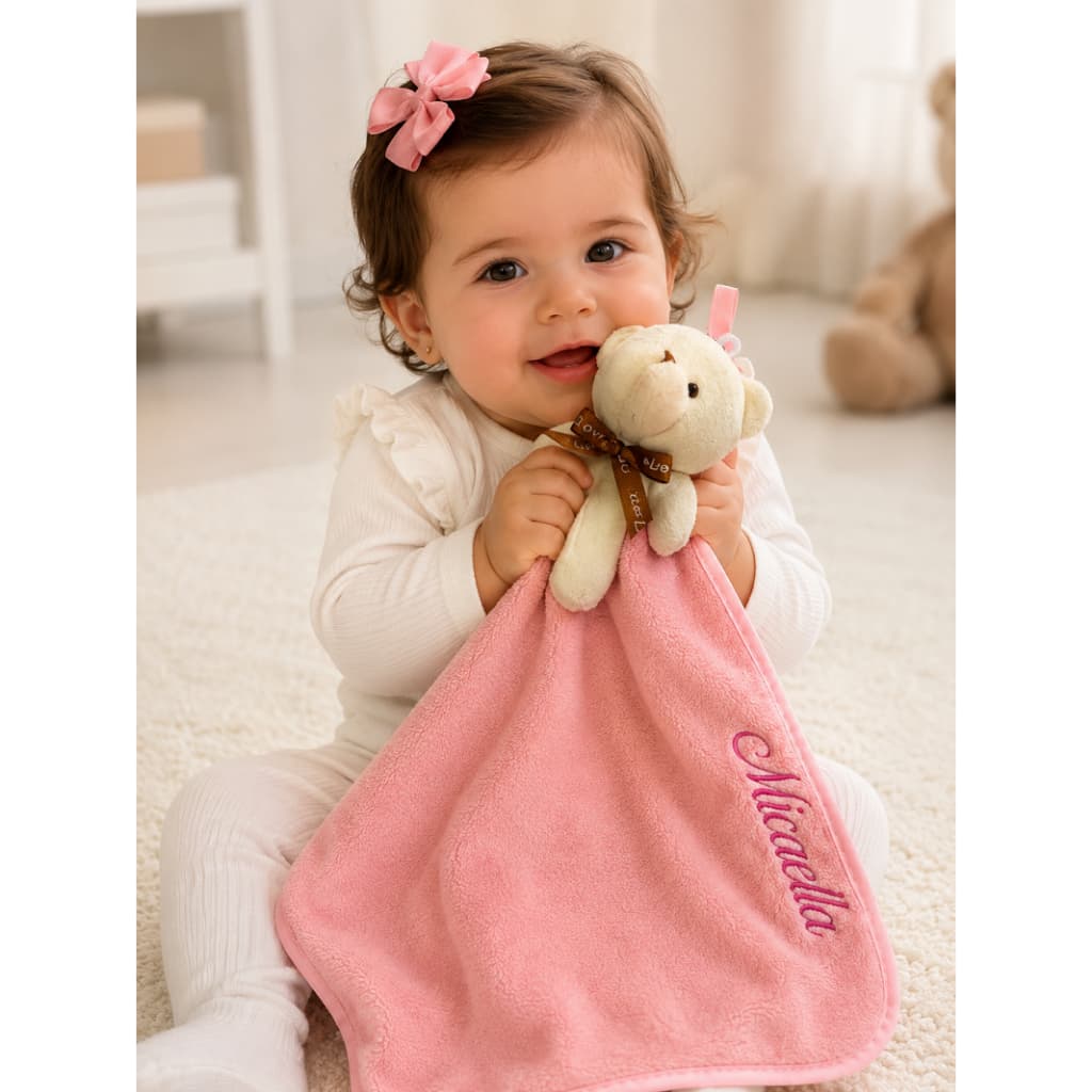Naninha Personalizada com Nome Bordado Ursinho Bebê 30x30cm varias cores