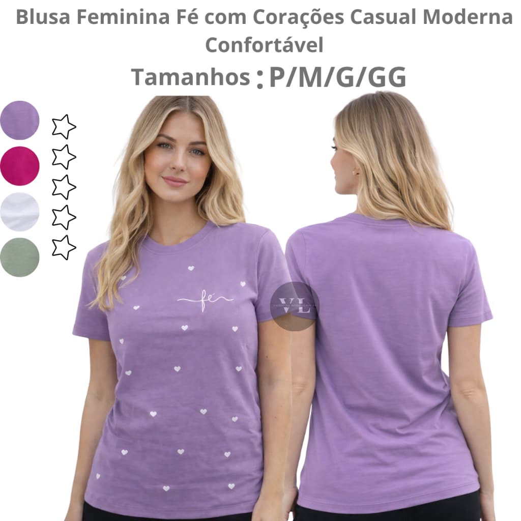 T-Shirt Feminina Fé com Corações Look Fashion Confortável