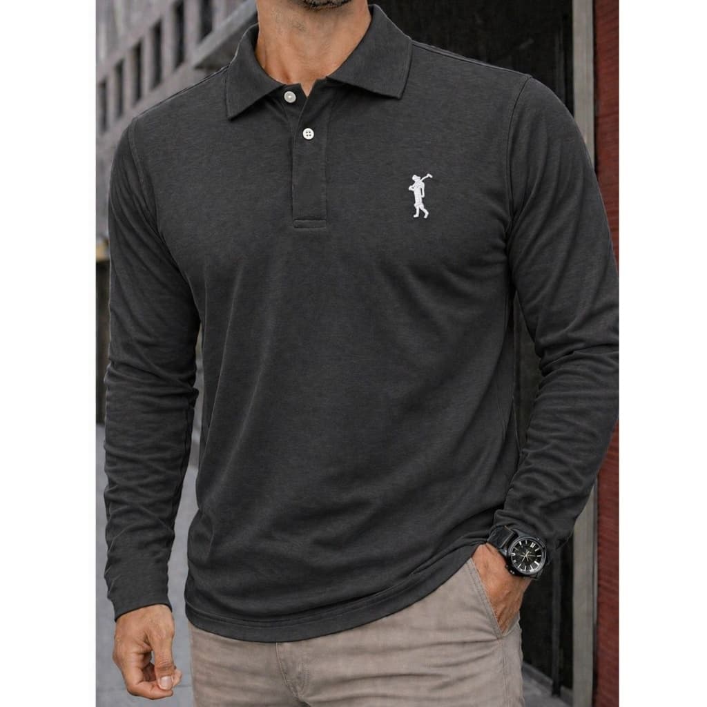 camiseta gola polo masculino manga longa bordado básico P M G GG G1 G2 G3