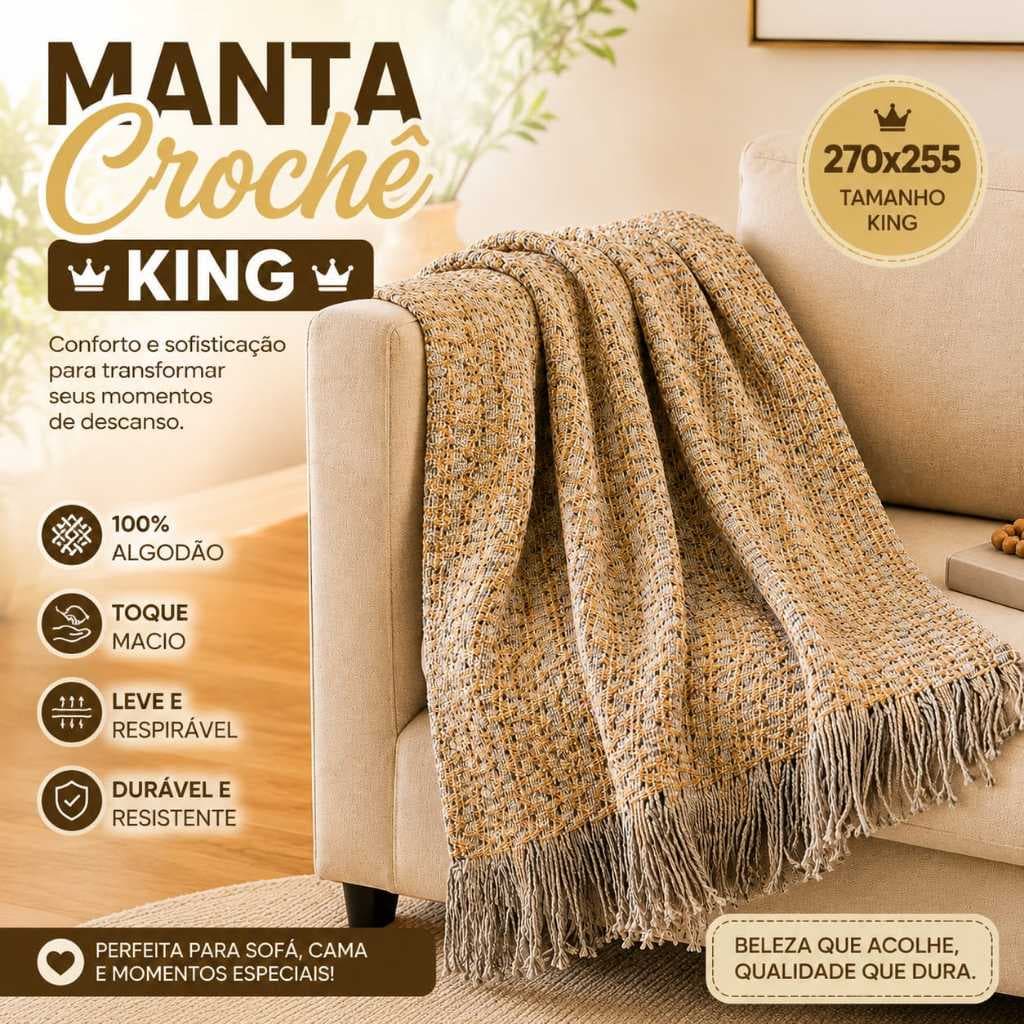 MANTA KING CROCHÊ SUPER LUXO,MEDINDO 2,70X2,55M 100 ALGODÃO,ENVIO RAPIDO E IMEDIATO