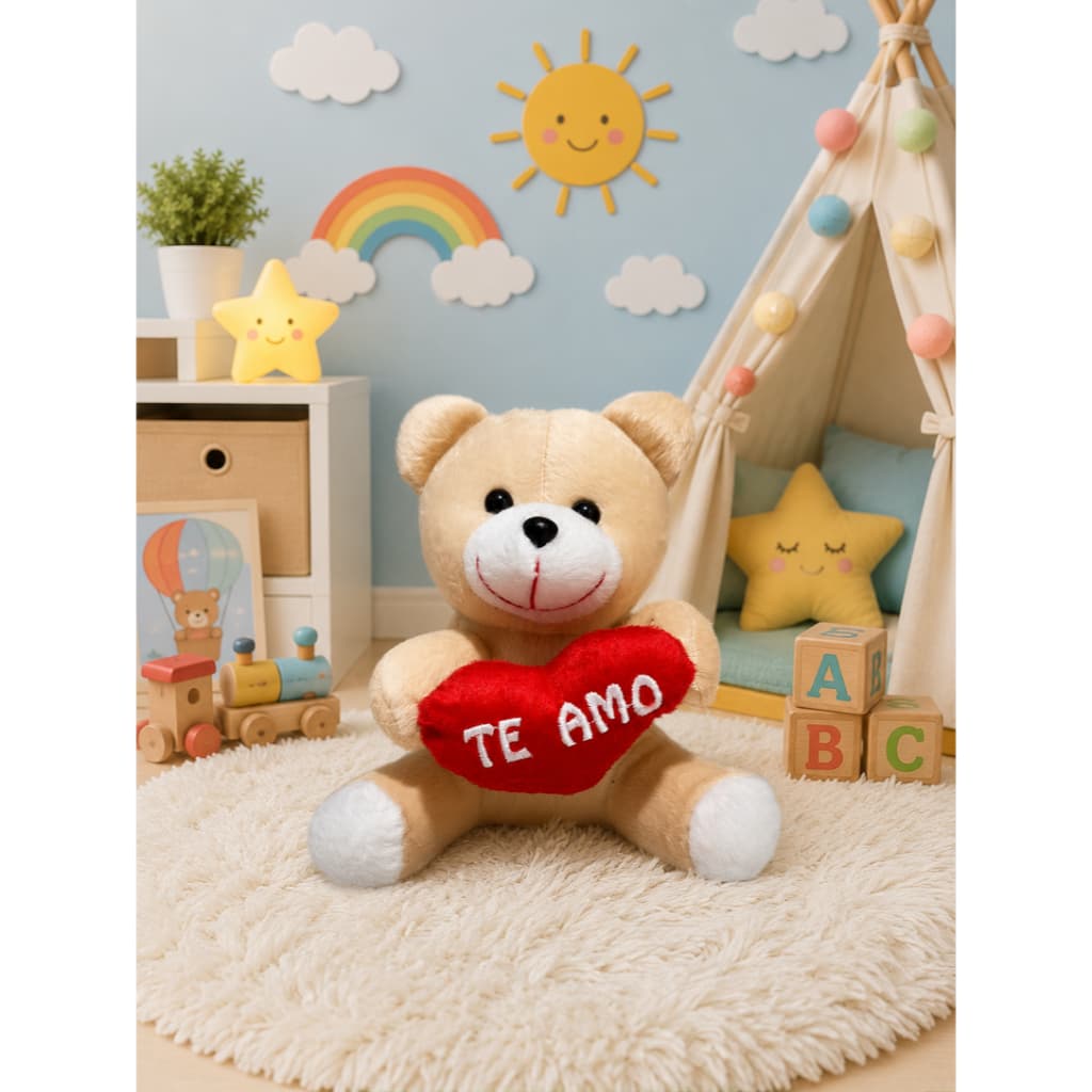 Urso De Pelúcia Caramelo Ursinho Com Coração Bordado Te Amo Presente Comemoração