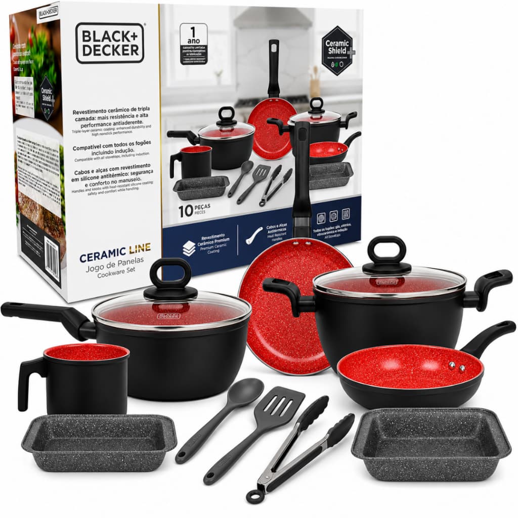 Jogo de Panelas Antiaderente Indução Ceramic Line Black Decker 10 Peças