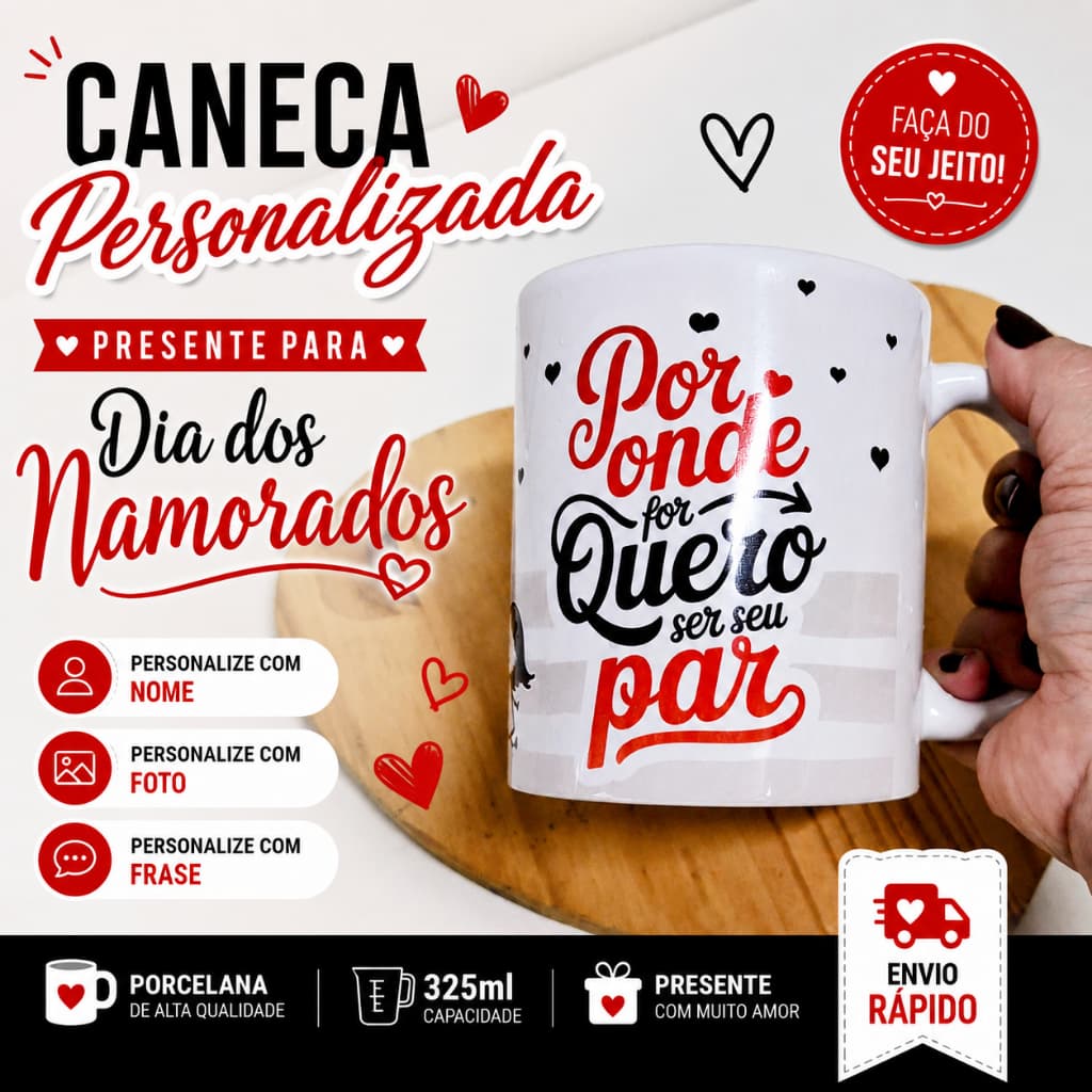 Caneca Personalizada Dia dos Namorados  | Caneca de Porcelana com Foto caneca dia dos namorados