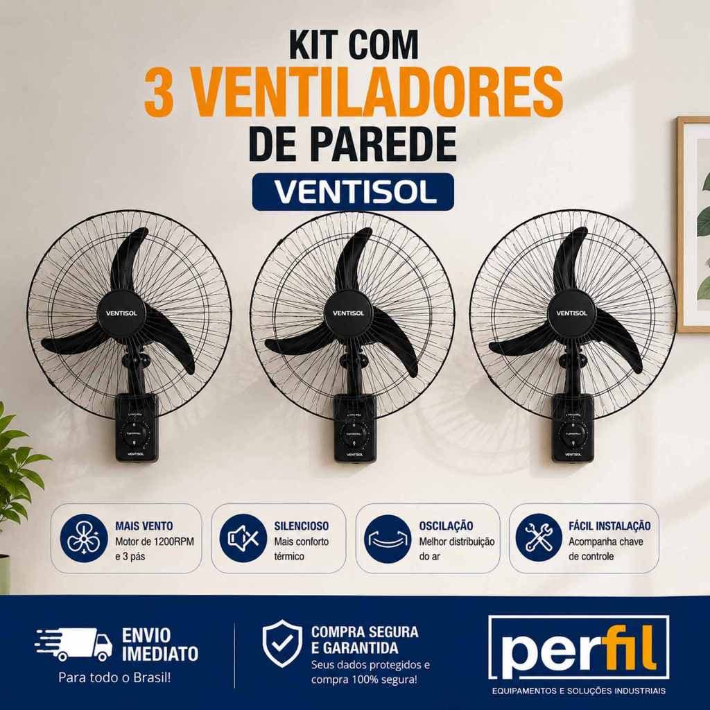 KIT 3 VENTILADORES OSCILANTE 60CM VENTISOL 220V 3 VETILADOR GRANDE SILENCIOSO VENTILADOR VENTISOL