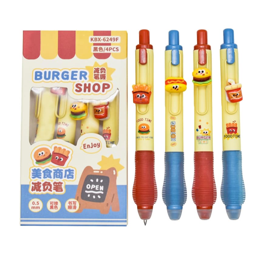 Kit 4 Canetas Apagavel Burger Shop KBX-6249C.