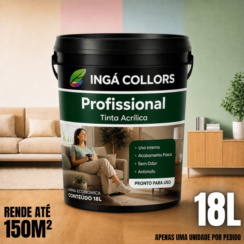 Tinta Acrílica Econômica 18L IngaCollors Antimofo Fosca Alta Cobertura Uso Interno e Externo