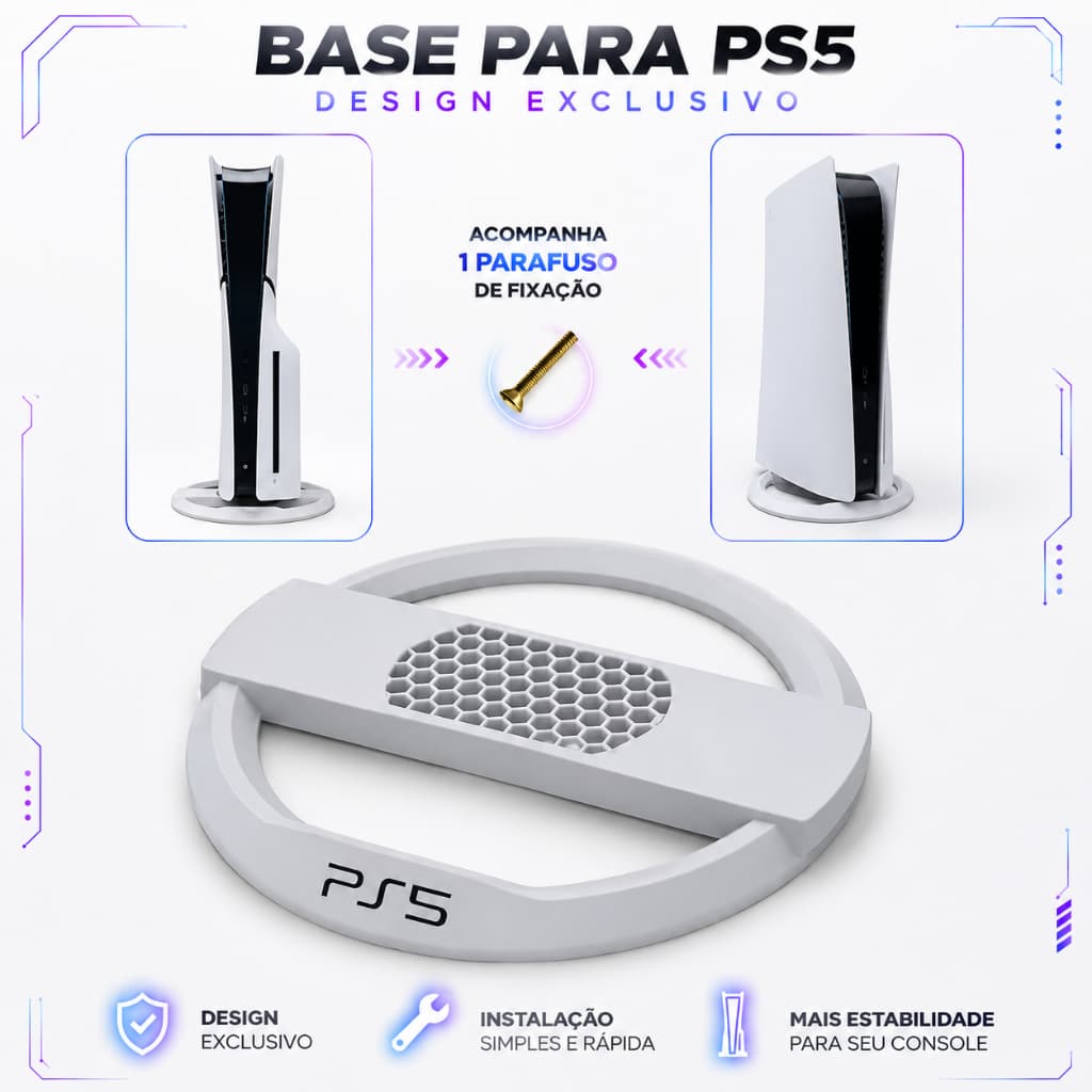 Suporte Base Vertical Para Playstation 5 Ps5 Slim Fat Pro Digital Todos os Modelos Mesa Dock