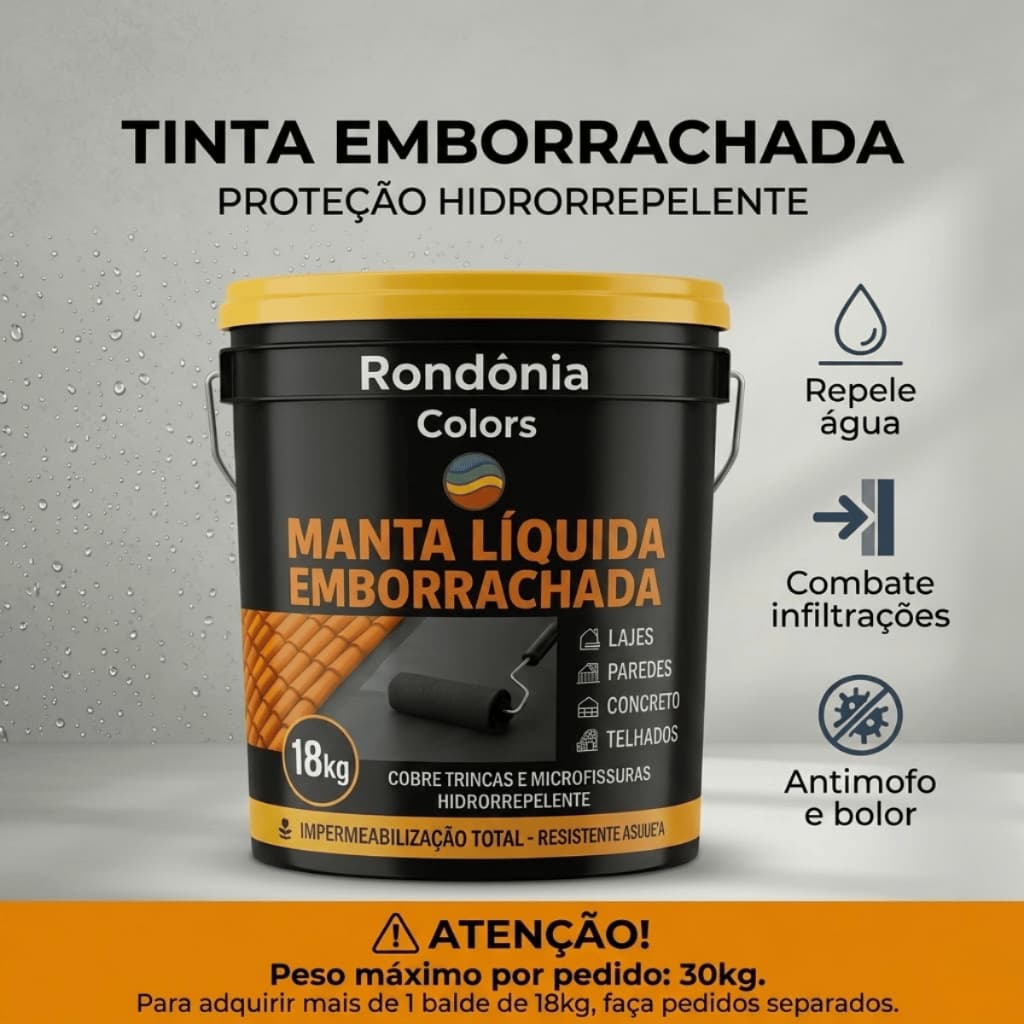 Tinta Emborrachada 3,6kg 18kg Cobertura Flexível Impermeabilizante Parede Externa Telhado Anti Mofo
