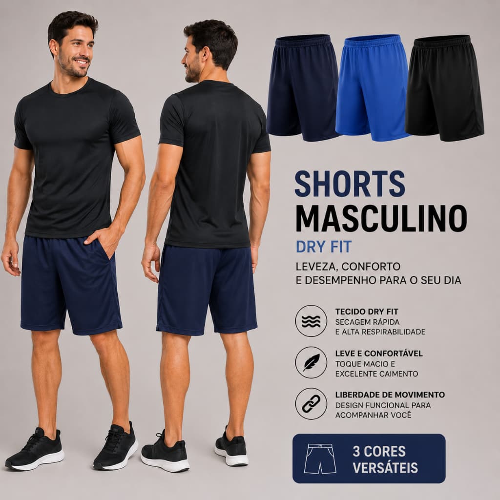 Kit 3 Shorts Masculino Esporte Treino Futebol Academia