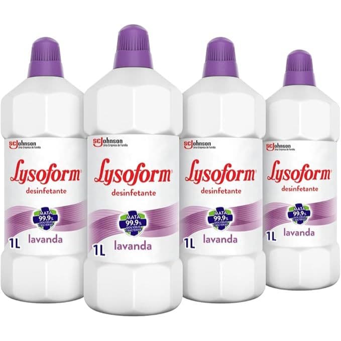 4 Unidades Lysoform Lavanda 1 Litro, Limpeza Pesada para Toda a Casa, Desinfetante Líquido